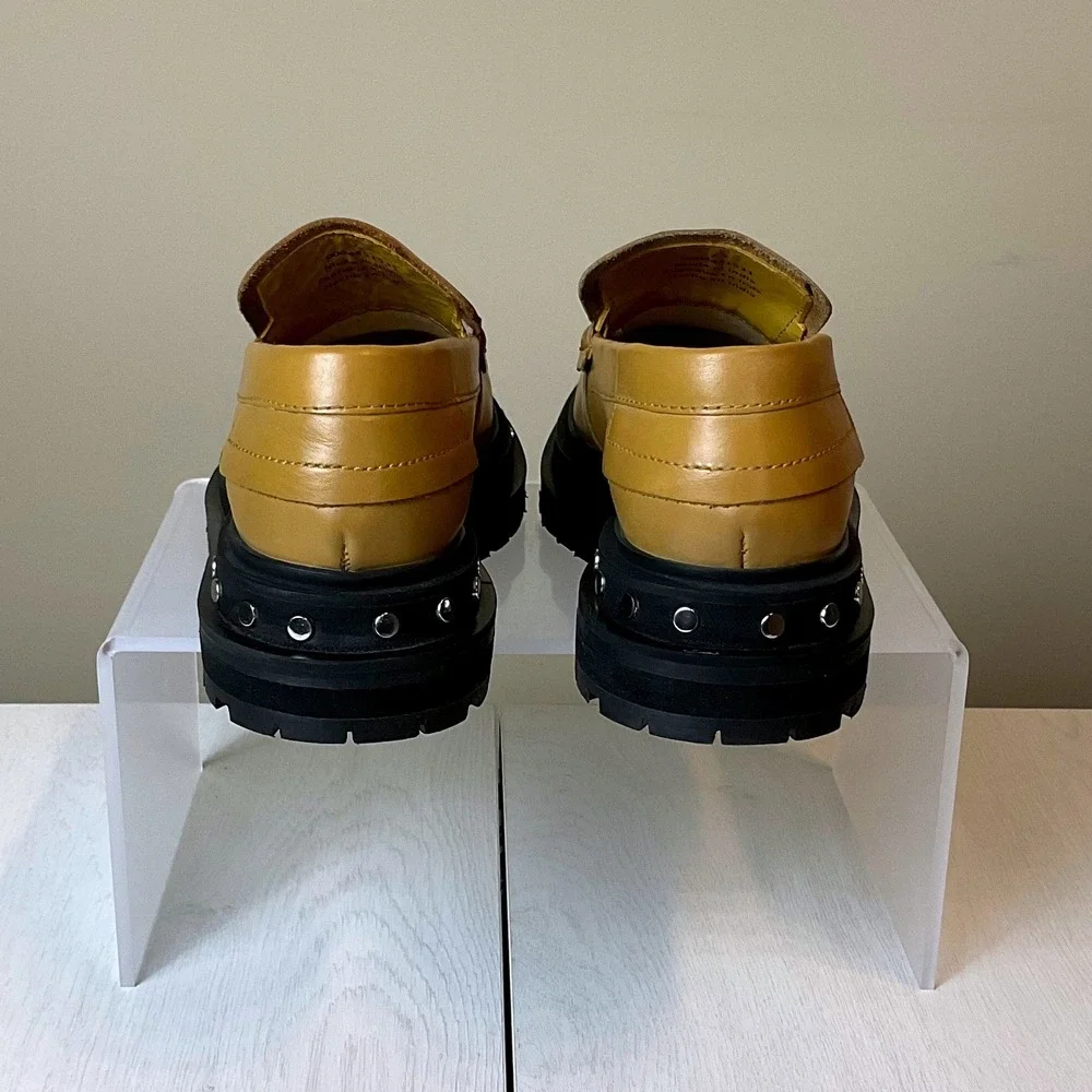 Free People Womens Studded Lug Sole Tassel Loafers Tan Leather 7.5 0004451533 - Picture 5 of 9